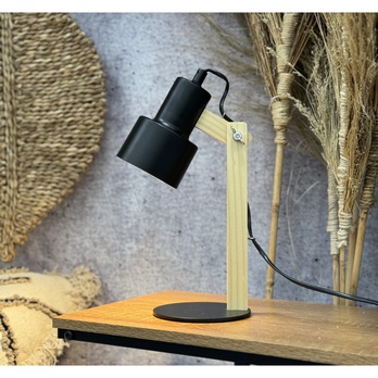 Stolní lampa RHETT světlé dřevo/černý kov 2