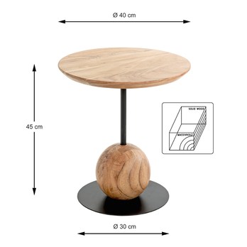 Přístavný stolek RIVERA akácie/černá, výška 45 cm 6