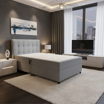 Polohovací postel s matrací a topperem ROBIRAM světle šedá, 120x200 cm 1