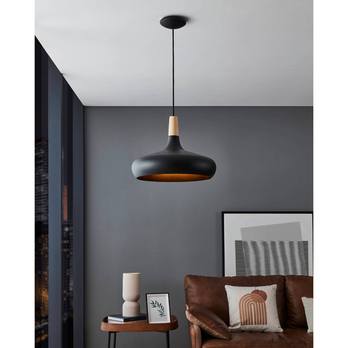 Závěsné svítidlo SABINAR černý kov/světle dřevo, průměr 40 cm 1