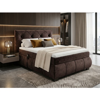 Polohovací postel s matrací a topperem SALENA tmavě hnědá, 120x200 cm 1