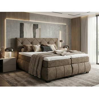 Polohovací postel s matrací a topperem SALENA hnědošedá, 160x200 cm 1