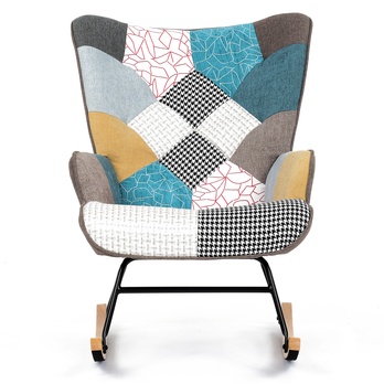 Houpací křeslo SARIA kaučukovník/patchwork 1