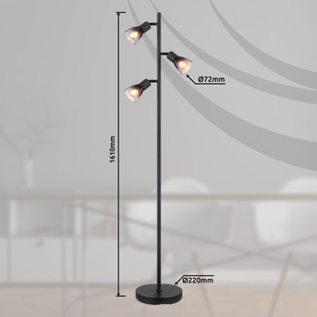 Stojací lampa SATELLA černá/kouřové sklo 6