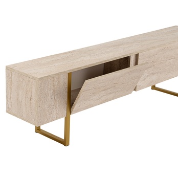 TV stolek SERENITY travertin/zlatá 3