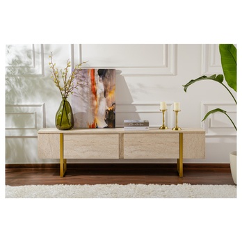 TV stolek SERENITY travertin/zlatá 6