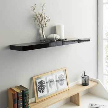 Nástěnná police SHELVY černá vysoký lesk, šířka 80 cm 1