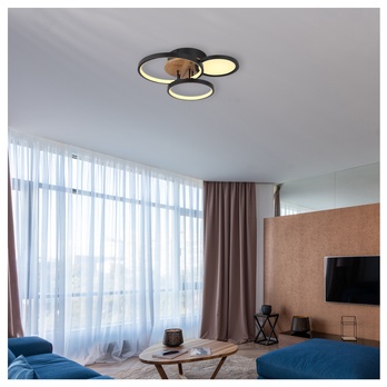 Stropní LED svítidlo SID černá/dřevo 1