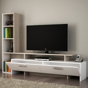 TV stolek SIMAL bílá/dub 2