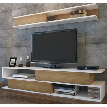 TV stěna SIMS 2 bílá/teak 1