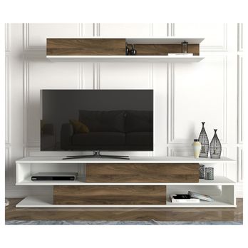 TV stěna SIMS bílá/ořech 1
