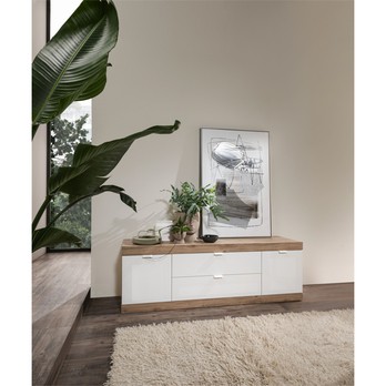 Komoda SLIM 5 dub světlý/bílá lesklá 1