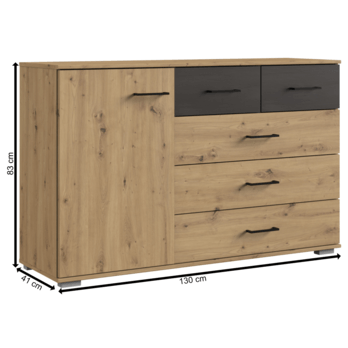 Komoda STACIE grafit/dub artisan, šířka 130 cm 3