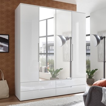 Šatní skříň TEAGAN 2 bílá/bílá vysoký lesk 1