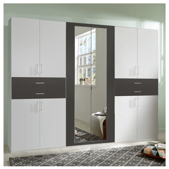 Šatní skříň se zrcadly TERENCE bílá/grafitová 1