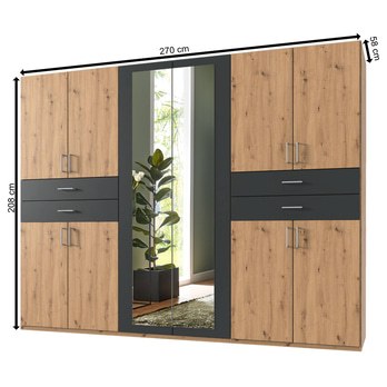 Šatní skříň se zrcadly TERENCE dub artisan/grafitová 5