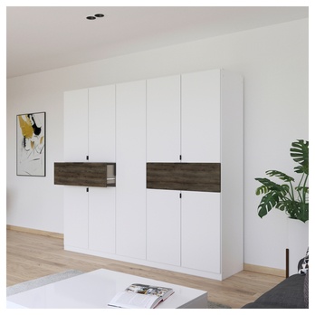 Šatní skříň TICAO III alpská bílá/dub atlantic tmavý, šířka 226 cm 1