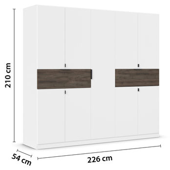 Šatní skříň TICAO III alpská bílá/dub atlantic tmavý, šířka 226 cm 5