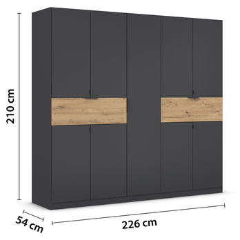 Šatní skříň TICAO III šedá metalická/dub artisan, šířka 226 cm 5