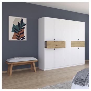 Šatní skříň TICAO III alpská bílá/dub artisan, šířka 226 cm 1