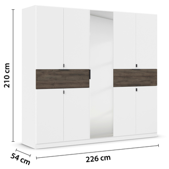 Šatní skříň TICAO IV alpská bílá/dub atlantic tmavý, šířka 226 cm 4