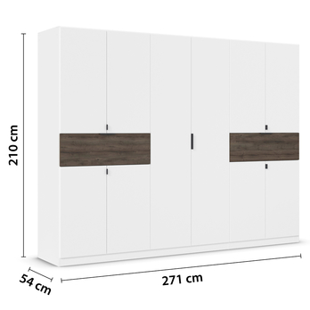Šatní skříň TICAO V alspká bílá/dub atlantic tmavý, šířka 271 cm 5