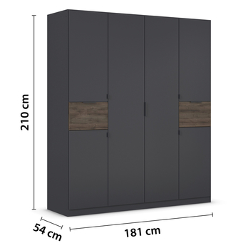Šatní skříň TICAO metalická šedá/dub atlantic tmavý, šířka 181 cm 5