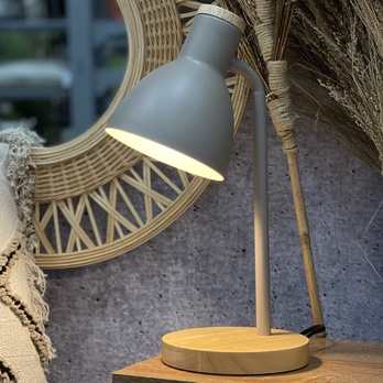 Stolní lampa TINA hnědošedá/dřevo 1