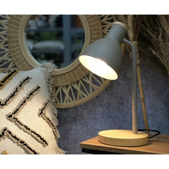 Stolní lampa TINA hnědošedá/dřevo 2