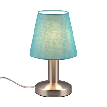 Stolní lampa TOUCH ME 3 tyrkysová/stříbrná, látkové stínítko 1