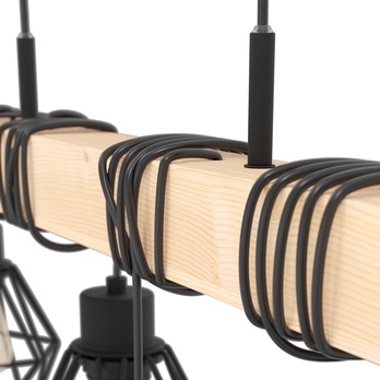 Závěsné svítidlo TOWNSHEND 5 černý kov/světlé dřevo, šířka 100 cm 2