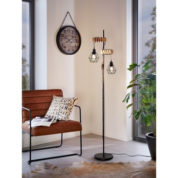 Stojací lampa TOWNSHEND 5 černý kov/světlé dřevo 2