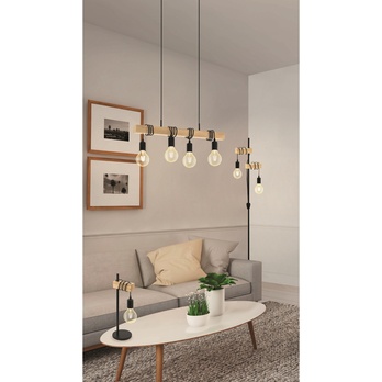 Závěsné svítidlo TOWNSHEND, šířka 70 cm černý kov/světlý dub 1