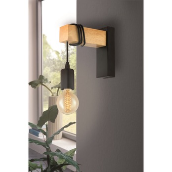 Nástěnné svítidlo TOWNSHEND černý kov/světlý dub 1