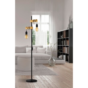 Stojací lampa TOWNSHEND černý kov/světlý dub 1