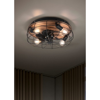 Stropní svítidlo s ventilátorem TRONDHEIM světlé dřevo/černý kov 1