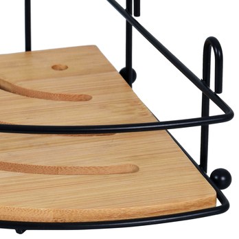 Rohová koupelnová polička UMBRA 2 ocel/bambus 1