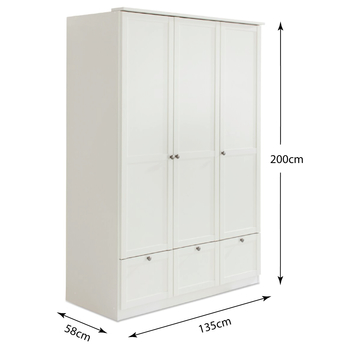 Šatní skříň VANNES bílá, 3dvéřová, 3 zásuvky 5