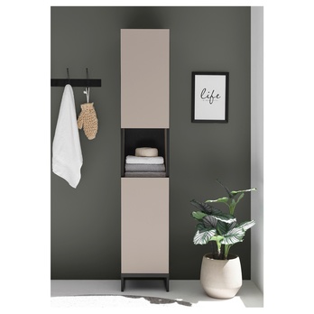 Vysoká koupelnová skříň VEGA 30 kašmírová/černá 5