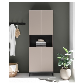 Vysoká koupelnová skříň VEGA 60 kašmírová/černá 5