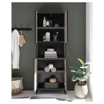 Vysoká koupelnová skříň VEGA 60 kašmírová/černá 6