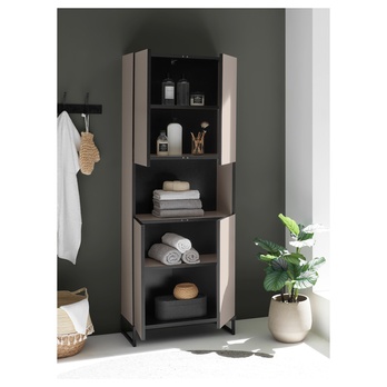 Vysoká koupelnová skříň VEGA 60 kašmírová/černá 8