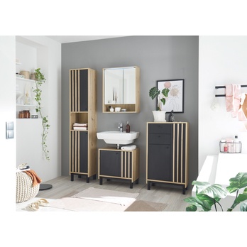 Zrcadlová skříňka VOLANO dub artisan/černá 1