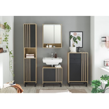 Zrcadlová skříňka VOLANO dub artisan/černá 4