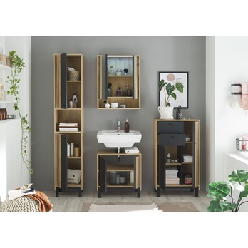 Zrcadlová skříňka VOLANO dub artisan/černá 5