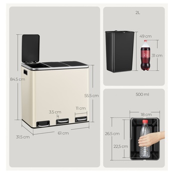 Odpadkový koš WASTE 2 krémová, 3x18 l 5