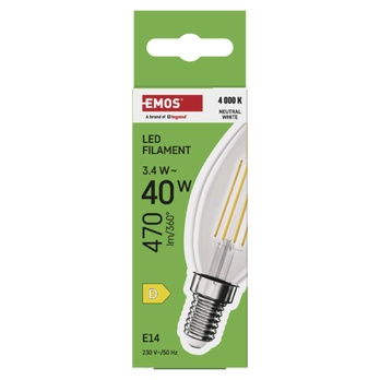LED žárovka filament  ZF3D23 E14, 3,4W, neutrální bílá 3