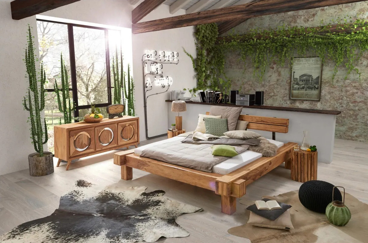 Drevená manželská posteľ Yoga z palisandra. Zdroj: Sconto