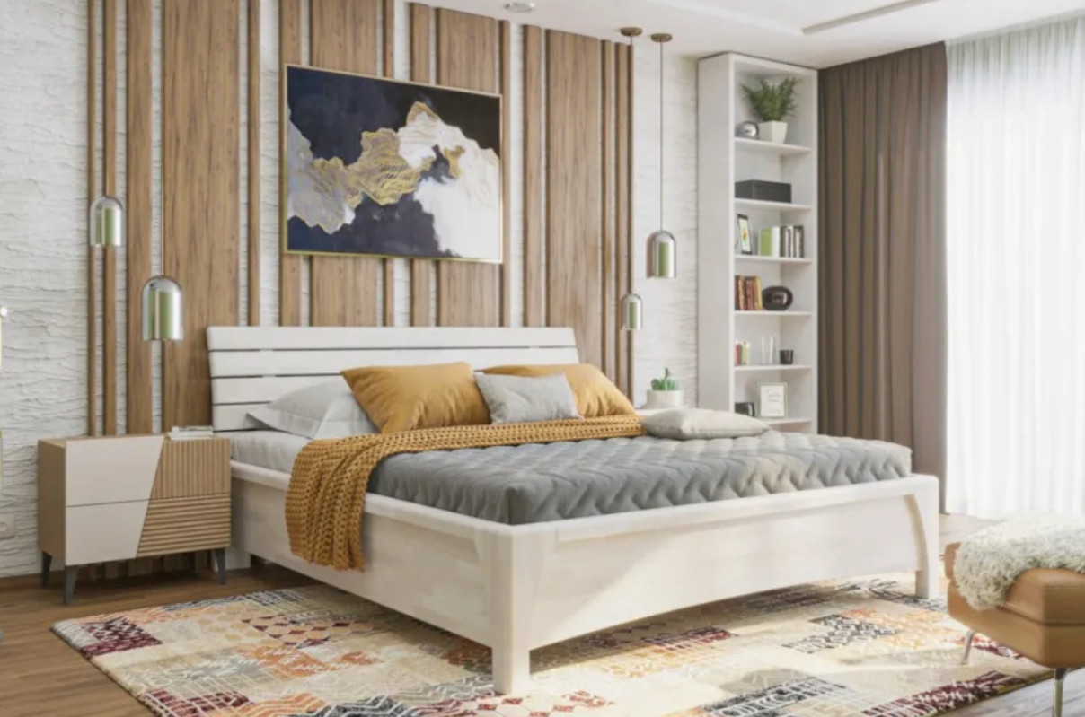 Drevená manželská posteľ Johana II z bukového dreva. Zdroj: Sconto
