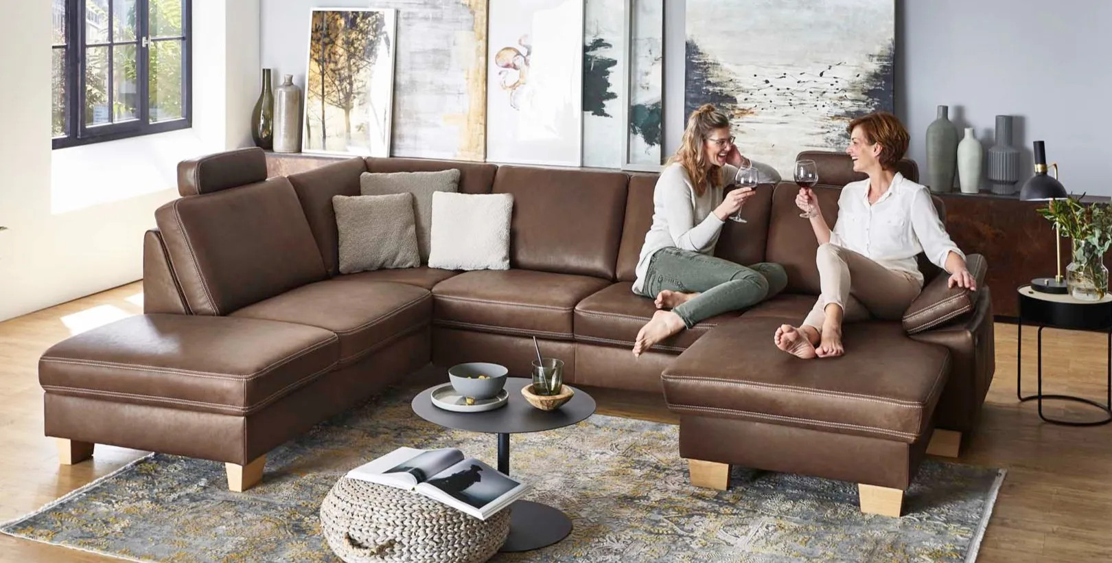 Kožená sedačka hnedá